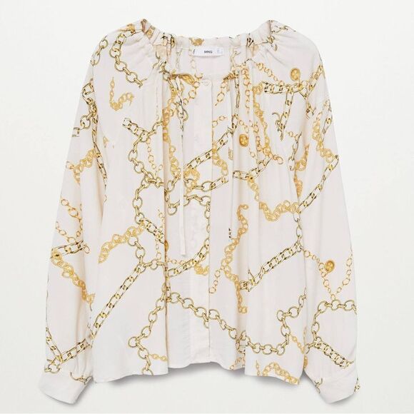 Mango Flowy Blouse Chains Ecru New - Picture 6 of 8